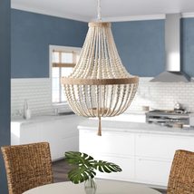 Retro Vintage 4-Light Wood Beaded Bohemian Home for Kitchen Island Off/White Ecl - £145.08 GBP