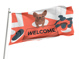 Flag 3x5 outdoor, Welcome with dog, Size -3x5Ft / 90x150cm, Garden flags - £23.76 GBP