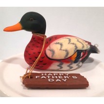 Vintage 1980’s Enesco Duck Happy Fathers Day Bird Figurine Wood Duck Gift - $9.41