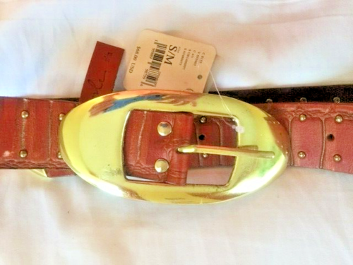 Free People Tortuga Belt Red Croc Embossed Studded Gold Buckle Leather Belt S M Nwt Free People Tortuga Leather BELT- S-M and similar items main image 2