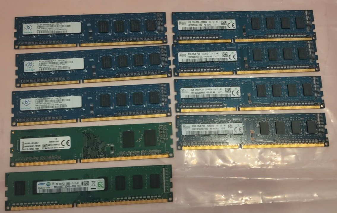 Lot of 9 Mixed Brands 2GB PC3-12800U DDR3 Desktop Memory Modules 1600MHz... - $22.28