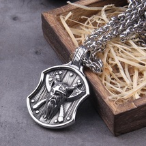 Viking Warrior Axe Shield Pendant Necklace Stainless Steel Men Fashion Jewellery - £15.09 GBP