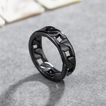Mens Black Miami Cuban Link Ring Band Punk Gothic Rock Jewelry Stainless Steel - £9.55 GBP