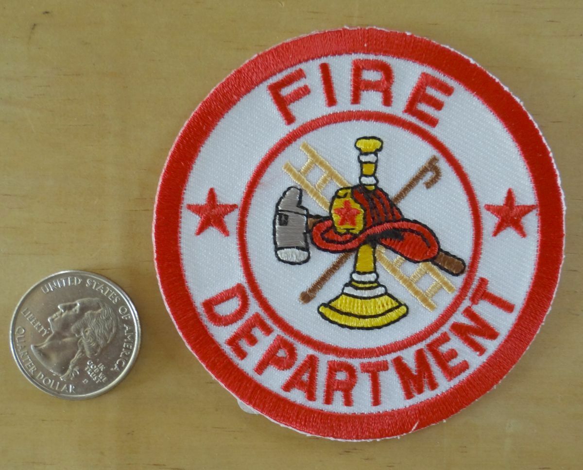 FIRE DEPARTMENT RED / WHITE IRON-ON / SEW-ON EMBROIDERED PATCH 3x3 inch - $4.29