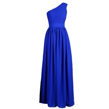 Kivary Royal Blue One Shoulder Long Simple Formal Chiffon Bridesmaid Prom Dresse - £79.80 GBP