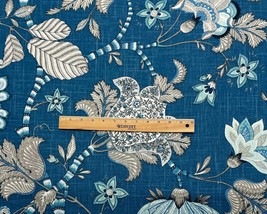 P Kaufmann Bowen Resist Blue Large Jacob EAN Floral Linen Fabric By Yard 54&quot;W - £15.68 GBP