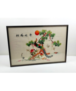 Vtg  Chinese peacock silk embroidery artwork framed Asian wall art chino... - $85.76
