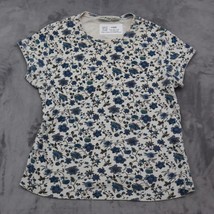 White Stag Shirt Womens M Blue Floral Printed Short Sleeve Round Neck Casual Top - £10.15 GBP