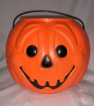 Vintage Orange Plastic Pumpkin Pail Bucket Halloween Blow Mold - £14.75 GBP
