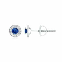 Natural Blue Sapphire Stud Earrings with Diamond in 14K Gold (Grade-AAA , 3.5MM) - £899.69 GBP