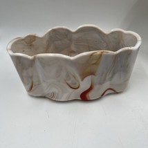 Vintage Akro Agate Bowl Dish Vase MCM Scalloped Swirl - £36.60 GBP