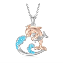 Women&#39;s Dolphin &amp; Wave Heart Pendant Necklace - New - £11.85 GBP
