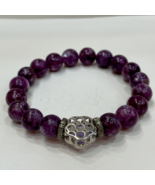 Natural Lepidolite Bracelet 10mm Purple Fluorite Star Charm Healing Stretch - $58.00