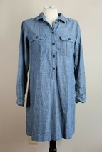 J. Crew Factory S Polka Dot Blue Chambray Roll Tab Sleeve Popover Shirt Dress - £19.85 GBP