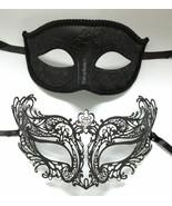 Royal Men Woman Couple Black Metal Glitter Venetian Masquerade Ball Mask... - £18.98 GBP