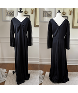 Vintage 70s Black Accordion Pleat Chiffon Bell Sleeve Long Dress Gown L XL - $84.90 CAD