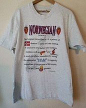 Vintage 90s Norwegian Size large Single stitch Gray Funny Fishing Gnomes... - $18.69