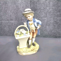 Vintage Andrea of Sadek Porcelane Bisque Boy with Flower Basket #6624 Ja... - £13.52 GBP