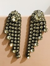 Vtg Art Deco Clear Rhinestone Dangle Earrings Wedding - £35.38 GBP