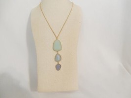 INC Gold-Tone Light Blue Hues Triple Drop Pendant Necklace N1082 - £12.56 GBP