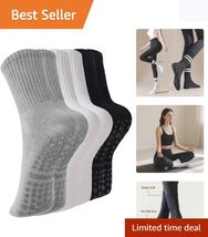 Luxury Grippy Socks for Women - 3 Pairs in Black, White &amp; Grey, Non-Slip... - $16.78