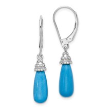 Sterling Silver Turquoise Stone &amp; CZ Dangle Earrings Jewerly - £23.56 GBP