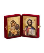 Greco Ortodosso Rosso Velluto Diptych Pieghevole Viaggio Christ Blessing - $15.87