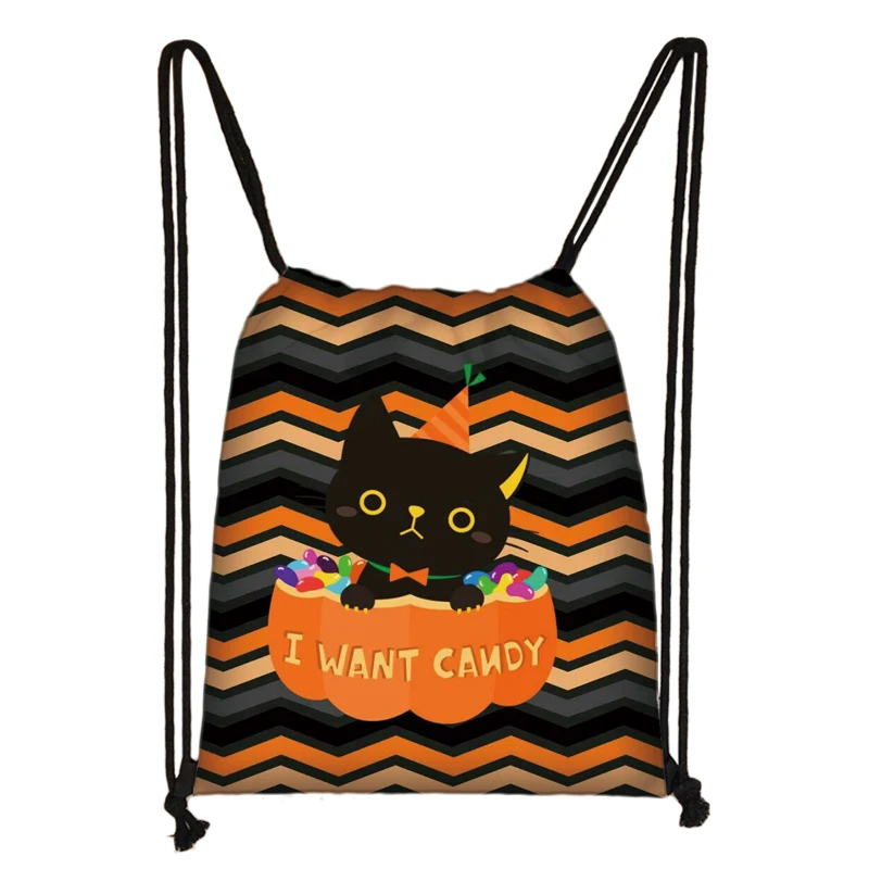   Trick Or Treat Drawstring Bag Women Storage Bag Horror Witch  Kids Candy Bag T - £74.24 GBP