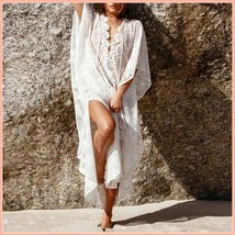 Bohemian Style Crochet Flower Lace Flirt Shirt Long Cover Up Beach Tunic  image 1