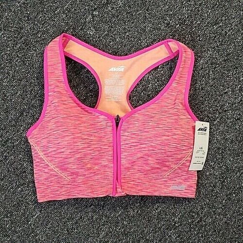 Primary image for Avia Seamless Zip Front Sports Bra Size SMALL Pink W Orange Medium Support New