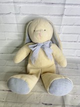 Vintage Russ Floppity Bunny Rabbit Plush Rattle Cream Waffle Weave Ears Feet Bow - £35.61 GBP