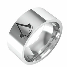 8mm Silver Assassin&#39;s Creed Ring Comfort Fit  Men Band Couple Ring Size 6-13 - £19.97 GBP