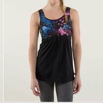 Lululemon Tame Me Black Blue Floral Babydoll Tank Top Size 6 - £17.40 GBP