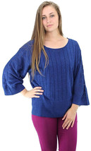 Elementz Ladies Metallic Sweater Kimono-Sleeve Scoop Neck Blue Size XL - £15.63 GBP