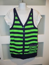 Justice Green/Blue Striped Layered Look SS Shirt Size 14 Girl&#39;s - $15.00