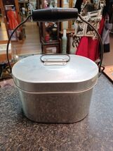 Vintage Oval Aluminum Coal Miners Lunch Box Bucket Pail Nesting Wood Handle - $98.99