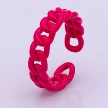 Curb Chain Ring Curb Link Chain Ring Enamel  Adjustable Ring  Hot Pink - $14.85