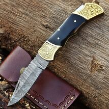Pocket Knife Folding Blade Lock Blade Unique File Work Forged Damascus L... - $27.72