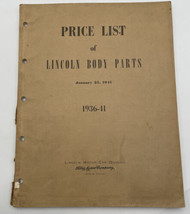 Price List of Lincoln Body Parts 1936-41 Manual Lincoln Motor Car Division - $14.20