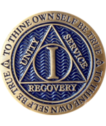1 Year AA Medallion Antique Reflex Blue Sobriety Chip - $6.99