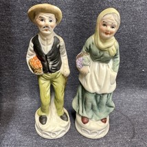 Old Couple Man Woman Harvest Apples Berries Farmer Flambro Porcelain Figurines? - $7.92