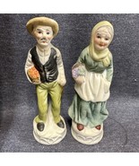 Old Couple Man Woman Harvest Apples Berries Farmer Flambro Porcelain Fig... - $7.92