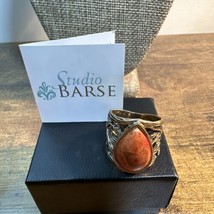 Barse Jasper Ring Tear Drop Statement Sz 8 Gold Tone Nature Woods Leaf With Box - $45.00