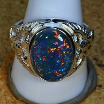 6.75 Carat BIG HEAVY Man&#39;s Solid 925 Silver Genuine Ethiopian Opal Ring - £587.45 GBP