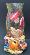 Hand Painted Hurricane Glass Taper Candle Holder Lantern Fall Harvest Halloween - $19.80