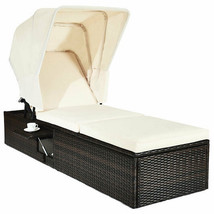 Chaise Cushioned Top Canopy Patio Rattan Lounge Chair with Tea Table - Color: Wh - €235,40 EUR