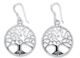 ROUND TREE OF LIFE OPENWORK DROP EARRINGS STERLING SILVER - £55.05 GBP