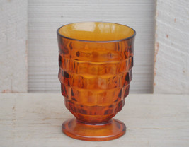 Old Vintage Footed Tumbler Whitehall Amber Pattern Stacked Cube Design by Colony - £7.86 GBP