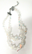Vintage AB Glass Double Strand Necklace Choker with Metal Crown Settings... - $26.00