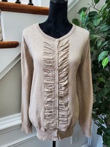 Riders Women&#39;s Brown Rayon Long Sleeve Round Neck Knit Ruffle Sweater Si... - $25.00